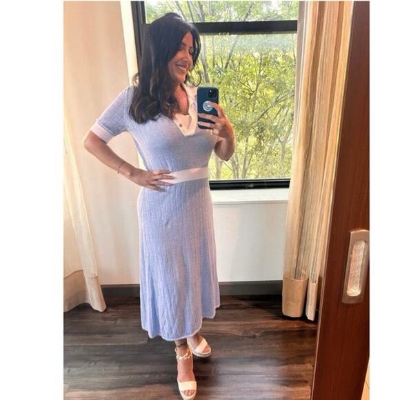 BOSS Light Blue Collared Short Sleeve Front Button Closure Polo Knit Midi Dress - Picture 14 of 14